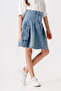 Girl's Pleated Bell-Bottom Denim Skirt with Pockets 2604 - 2