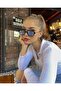 Olivia Metal Matte Square Rectangle Blue Glass Black Frame Uv400 Unisex Sunglasses