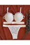 Midye Model Satin Striped Padded Bra and Panty Set Red Bralette and Panty Set - Ecru Color - 2