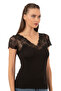 Özkan 26947 Women's Cotton Modal Flexible Soft Front Lace Detailed V-Neck Undershirt - 4