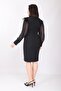 Sleeve Feather Waist Stone Detailed Slit Evening Dress 7363 Black - 4