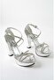 Ba04481 Silver Women's Ankle Cross Stone Evening Dress Platform 11cm Heeled Shoes - 6