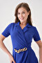 Blue Crepe Fabric Jacket Collar Asymmetrical Cut Chain Detailed Short Sleeve Mini Evening Dress 582212 - 6