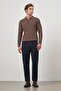 Men's Dark Navy Blue Cotton Comfort Fit Chino Trousers with Side Pockets 1003245155 - 2