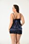 Navy Blue Lace Satin Plus Size Shorts Set – a Touch of Elegance to Your Nights - 5