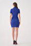 Blue Crepe Fabric Jacket Collar Asymmetrical Cut Chain Detailed Short Sleeve Mini Evening Dress 582212 - 3