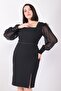Sleeve Feather Waist Stone Detailed Slit Evening Dress 7363 Black - 2