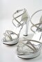 Ba04481 Silver Women's Ankle Cross Stone Evening Dress Platform 11cm Heeled Shoes - 4