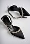 Ba04490 Black S Women's Front Ankle Stone Evening Dress Short Classic Heeled Shoes - Black Satin - 41 - 3