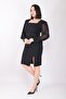Sleeve Feather Waist Stone Detailed Slit Evening Dress 7363 Black - 3