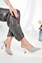 Ba04567 Silver Women's Sequined Transparent Elastic Evening Dress 9 cm Heeled Shoes