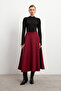 Women's Burgundy Shiny Puff Scuba Flared Skirt - 4