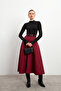 Women's Burgundy Shiny Puff Scuba Flared Skirt - 2