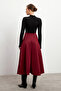 Women's Burgundy Shiny Puff Scuba Flared Skirt - 6