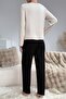 Embroidered Black Cotton Pajama Set with Heart Detail - 6