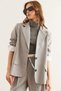 Women's Light Gray Cuff Detailed Fleto Pocket Lined Striped Blazer Jacket Ckt- 19000428 - 4