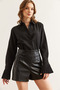 Women's Black Cuff Pleat Detail Shirt Gml- 19001275 - 4
