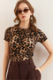 Women's Leopard Stone Crew Neck Short Sleeve Leopard T-Shirt Tsh- 19000841 - 4