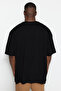 Büyük Beden Siyah Oversize/Geniş Kesim %100 Dinozor Nakışlı T-Shirt TMNSS24BF00013 - 2