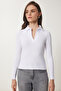 Women's White Polo Neck Corded Knitted Blouse GT00111 - 4