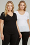 Siyah-Beyaz 2'li Paket Basic V Yaka %100 Pamuk Örme Büyük Beden T-Shirt TBBSS22TS0705