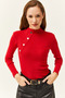Women's Red Button Detailed Half Fisherman Lycra Blouse BLZ-19001608 - 6