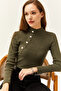 Women's Khaki Button Detailed Half Fisherman Lycra Blouse BLZ-19001608 - 2