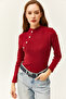Women's Claret Red Button Detailed Half Fisherman Lycra Blouse BLZ-19001608 - 3