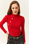 Women's Red Button Detailed Half Fisherman Lycra Blouse BLZ-19001608 - 5