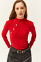 Women's Red Button Detailed Half Fisherman Lycra Blouse BLZ-19001608 - 4