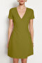 Oil Green Double Breasted Neckline A-Line Crepe Mini Smart Knitted Dress Twoss23El01703 - 5
