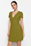 Oil Green Double Breasted Neckline A-Line Crepe Mini Smart Knitted Dress Twoss23El01703 - 2