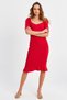 Women's Red Balloon Sleeve Skirt Flounced Seasonal Midi Dress Yi̇2244 - 5