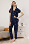 Navy Blue Galaxy Patterned Knitted Pajamas Set Thmss25Pt00380