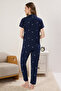 Navy Blue Galaxy Patterned Knitted Pajamas Set Thmss25Pt00380 - 4