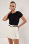 Siyah Büzgü/Drape Detaylı Fitted/Vücuda Oturan Örme Bluz TWOSS25BZ00278 - 2