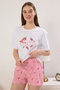 Beyaz %100 Pamuklu Çizgili Biber Desenli Şortlu Örme Pijama Takımı THMSS25PT00261 - 2