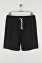 Black Regular Fit Stretchy Knitted Textured Wrinkled Fabric Shorts & Bermuda Tmnss25Sr00006 - 6