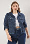 Blue Textured Crop Plus Size Denim Jacket Tbbss25Ag00008