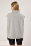 Gri Melanj Slogan Baskılı Oversize/Geniş Kalıp Örme T-Shirt TWOSS25TS00116 - 4