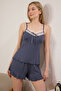 Anthracite Plain Viscose Single Jersey Shorts Knitted Pajamas Set Thmss25Pt00117 - 2