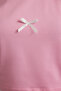 Pembe Fiyonk Detaylı Crop Kısa Kollu Bisiklet Yaka Esnek Örme T-Shirt TWOSS24TS00248 - 3
