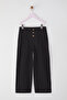 Siyah Kız Çocuk %100 Pamuk Basic Lastikli Wide Leg Örme Pantolon TKDSS25PL00003