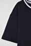 Navy Blue Girl's 100% Cotton Basic Regular Fit Piping Detailed Knitted T-Shirt Tkdss25Ts00064 - 4