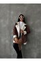 Leather Zippered Collared Fur Coat - Tan Cream | |   F1534 - 3