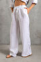 100% Linen Wide Leg Loose Fitting Lace up Elastic Women's Trousers @Leon - 7