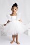 Ecru Girls' Dress with Tulle Shoulders - Caroline