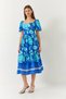 Women's Blue Watermelon Sleeve Square Neck Patterned Terikoton Dress 60261412 - 4