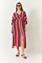 Women's Fuchsia Orange Double Breasted V-Neck Front Slit Detailed Patterned Dress 60261411 - 4