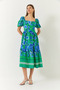 Women's Green Watermelon Sleeve Square Neck Patterned Terikoton Dress 60261412 - 3